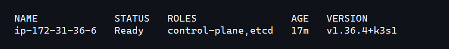 ผลลัพธ์ kubectl get nodes ที่แสดงสถานะ Ready